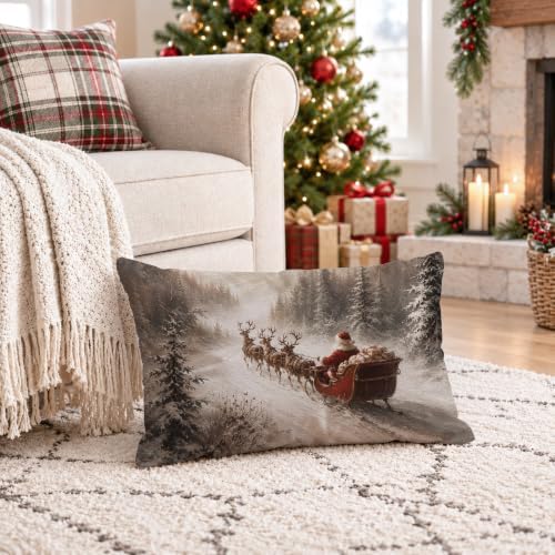 Retro Santa Reindeer Sleigh Christmas Pillow Covers 12x20 Inch in 12x20 Inch in Not Applicabie, alternate view 5