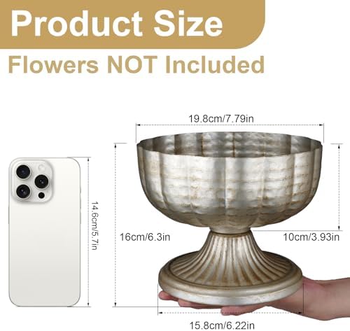 Retro Silver Vases for Centerpieces Set of 8 Silver Metal Vases for Flowers Decorative Pedestal Bowl for Table, alternate