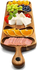Reversible Acacia Wood Serving Platter with Handle - Premium Wooden Tray for Charcuterie, Crackers, Cheese