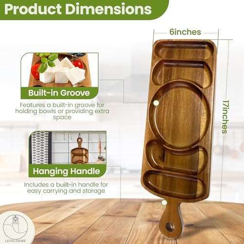 Reversible Acacia Wood Serving Platter with Handle - Premium Wooden Tray for Charcuterie, Crackers, Cheese, alternate view 2