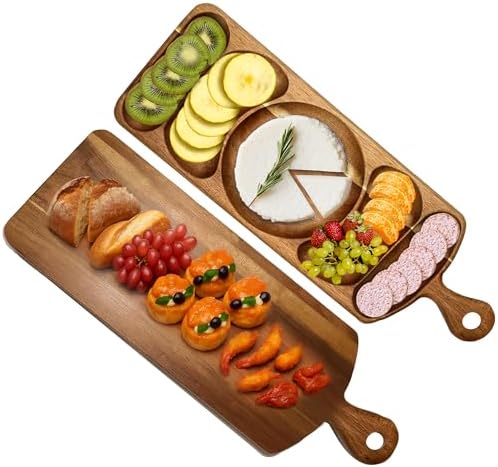 Reversible Acacia Wood Serving Platter with Handle - Premium Wooden Tray for Charcuterie, Crackers, Cheese, alternate view 3