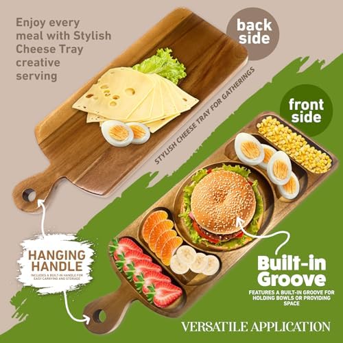 Reversible Acacia Wood Serving Platter with Handle - Premium Wooden Tray for Charcuterie, Crackers, Cheese, alternate view 4