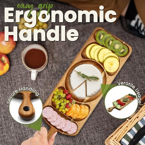 Reversible Acacia Wood Serving Platter with Handle - Premium Wooden Tray for Charcuterie, Crackers, Cheese, alternate view 6
