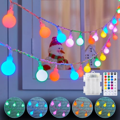 RGB Globe String Lights - 21FT 60LED Battery Operated with Remote, 20+ Color Modes & Timer, Fairy Lights for