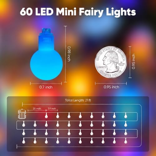 RGB Globe String Lights - 21FT 60LED Battery Operated with Remote, 20+ Color Modes & Timer, Fairy Lights for, alternate view