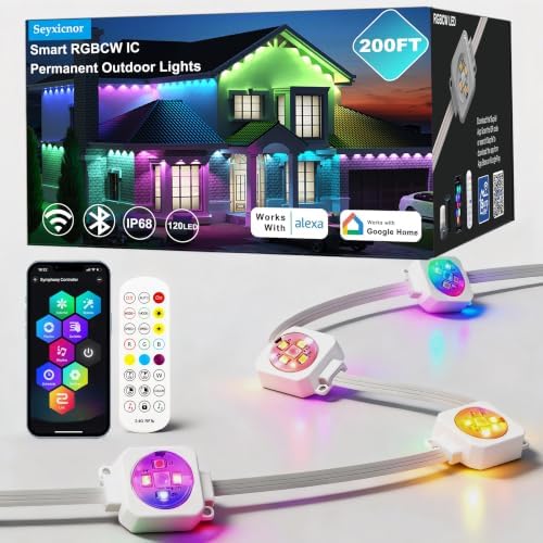 RGBCW Permanent Outdoor Lights,108 Scene Modes Smart Outdoor Christmas Lights with Voice Remote APP Control