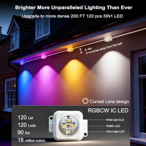 RGBCW Permanent Outdoor Lights,108 Scene Modes Smart Outdoor Christmas Lights with Voice Remote APP Control, alternate view 5