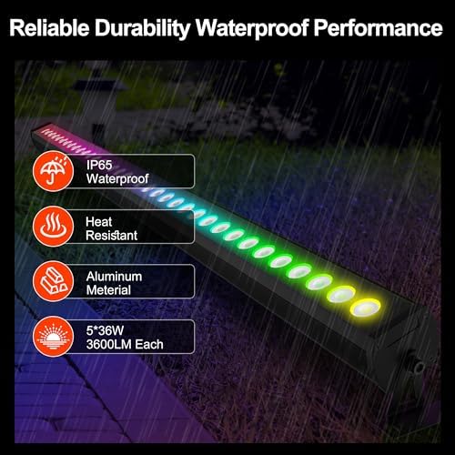 RGBCW Wall Washer Lights, 180W Stage Wash Light Bar Smart APP & Remote Control, Group, Memory, Timing, Music, alternate view