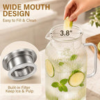 Ribbed Square Glass Pitcher with Lid, 2 Liter/68 oz Ripple Glass Drink Pitcher for Fridge Door, Glass Carafe, alternate view