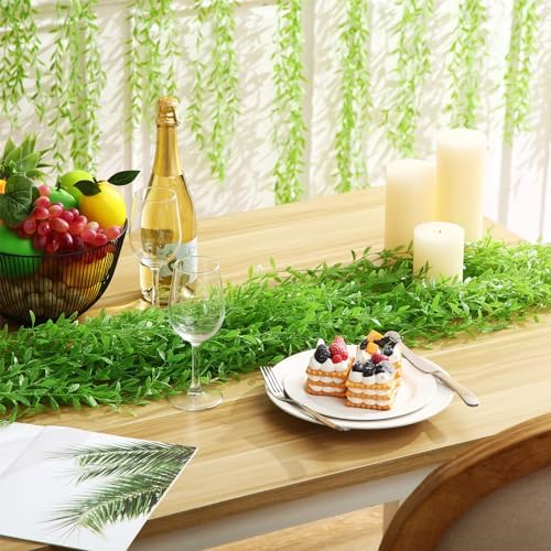 Riceshoot 48 Pcs Artificial Hanging Vines Fake Weeping Willow Leaves Decor Fake Seaweed Artificial Vines, alternate view 2