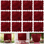RIDDSEE12pcs Flower Wall Backdrop16.5 x16.5 Artificial Floral Panels-Maroon
