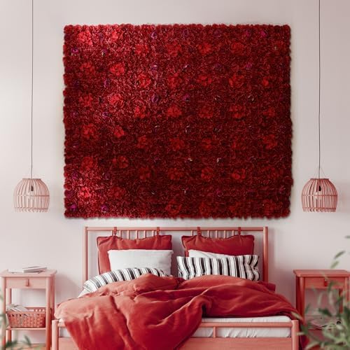 RIDDSEE12pcs Flower Wall Backdrop16.5 x16.5 Artificial Floral Panels-Maroon, alternate view 4