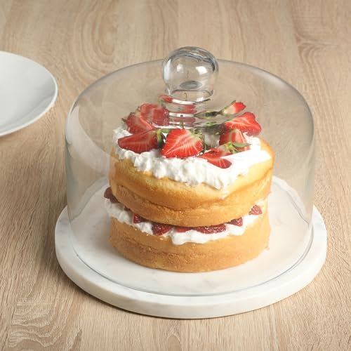 Ridgehaven 11" Marble Cake Stand, Serving Platter, Charcuterie Board, and Center Piece Home Décor With Glass Lid, alternate