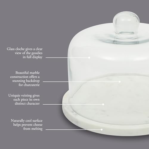 Ridgehaven 11" Marble Cake Stand, Serving Platter, Charcuterie Board, and Center Piece Home Décor With Glass Lid, alternate
