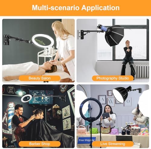 Ring Light Wall Mount 43inch/110cm, Triangle Boom Arm for Barbershop, alternate view 2
