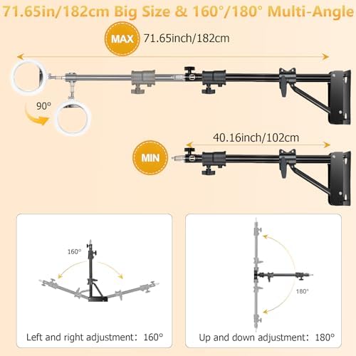 Ring Light Wall Mount, 71.65’’/182cm Wall Mounting Triangle Boom Arm for Strobe Light, Photography, Softbox, alternate view 3