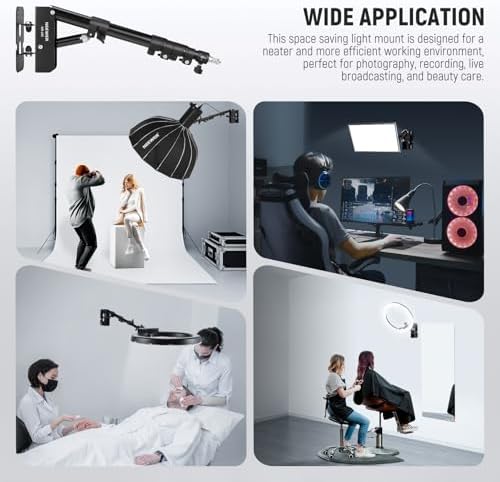 Ring Light Wall Mount Boom Arm, 22"-46"/55-116cm, Aluminum Alloy, alternate view 3