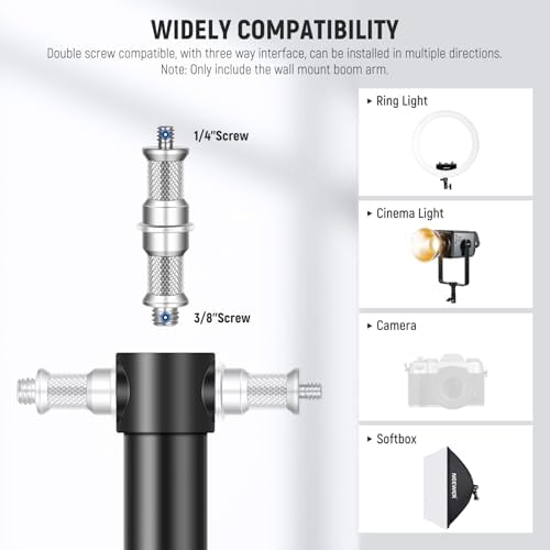 Ring Light Wall Mount Boom Arm, 22"-46"/55-116cm, Aluminum Alloy, alternate view 5