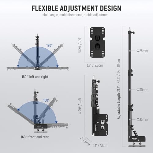 Ring Light Wall Mount Boom Arm, 22"-46"/55-116cm, Aluminum Alloy, alternate view 7