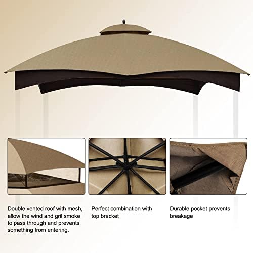 Riplock Gazebo Replacement Top for Lowe's Allen Roth #GF-12S004B-1, Beige in Beige, alternate view 5