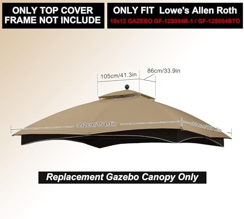 Riplock Gazebo Replacement Top for Lowe's Allen Roth #GF-12S004B-1, Beige in Beige, alternate view 6