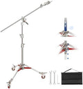Robust C Stand, Air-Cushioned C Tripod with Boom Arm, 14.4 Feet Stainless Steel Light Stand with Wheels and 7