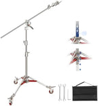 Robust C Stand, Air-Cushioned C Tripod with Boom Arm, 14.4 Feet Stainless Steel Light Stand with Wheels and 7