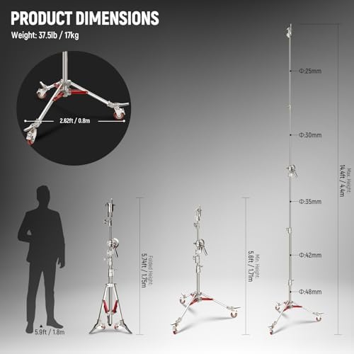 Robust C Stand, Air-Cushioned C Tripod with Boom Arm, 14.4 Feet Stainless Steel Light Stand with Wheels and 7, alternate view