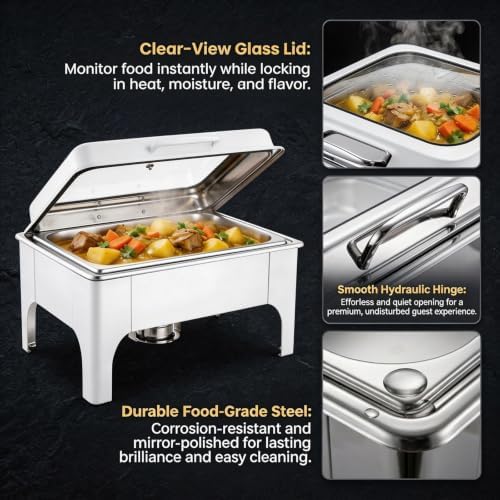 Roll Top 9QT Stainless Steel Chafing Dishes for Buffet,9QT Chafing Dish Set, alternate view 4