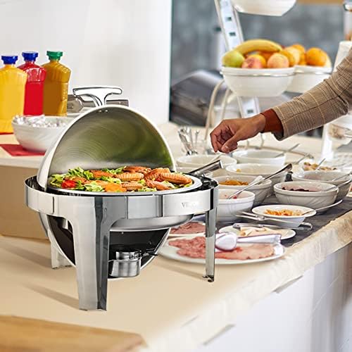 Roll Top Chafing Dish Buffet Set, 6 Qt 2 Pack, Stainless Steel Chafer with 2 Full Size Pans, Round Catering, alternate view 2