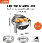 Roll Top Chafing Dish Buffet Set, 6 Qt 2 Pack, Stainless Steel Chafer with 2 Full Size Pans, Round Catering, alternate view 3