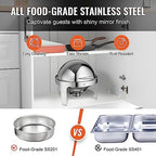 Roll Top Chafing Dish Buffet Set, 6 Qt 2 Pack, Stainless Steel Chafer with 2 Full Size Pans, Round Catering, alternate view 4