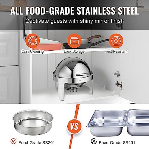 Roll Top Chafing Dish Buffet Set, 6 Qt 2 Pack, Stainless Steel Chafer with 2 Full Size Pans, Round Catering, alternate view 4
