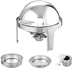 Roll Top Chafing Dish Buffet Set, 6 Qt 2 Pack, Stainless Steel Chafer with 2 Full Size Pans, Round Catering, alternate view 5