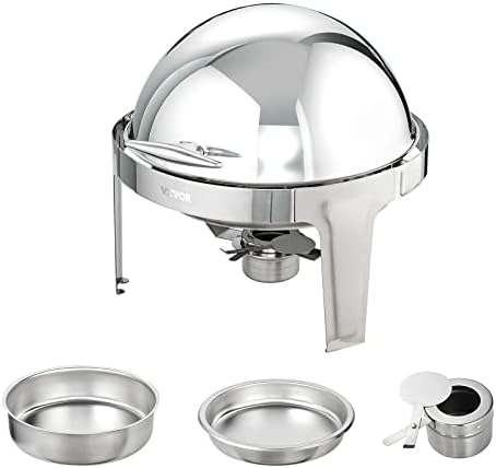 Roll Top Chafing Dish Buffet Set, 6 Qt 2 Pack, Stainless Steel Chafer with 2 Full Size Pans, Round Catering, alternate view 5