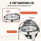 Roll Top Chafing Dish Buffet Set, 6 Qt 2 Pack, Stainless Steel Chafer with 2 Full Size Pans, Round Catering, alternate view 6