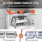 Roll Top Chafing Dish Buffet Set, 9 Qt, Stainless Steel Chafer with 2 Half Size Pans, Rectangle Catering Warmer, alternate