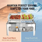 Roll Top Chafing Dish Buffet Set, 9 Qt, Stainless Steel Chafer with 2 Half Size Pans, Rectangle Catering Warmer, alternate