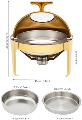 Roll Top Chafing Dish for Buffet, 6.3 Qt Round Chafing Dish Buffet Set Stainless Steel Food Warmer Chafers with, alternate