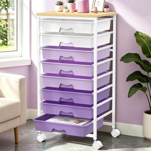 Rolling Cart with 8 Drawers, Craft Art Storage Drawer Cart, Purple