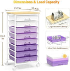 Rolling Cart with 8 Drawers, Craft Art Storage Drawer Cart, Purple, alternate view 2