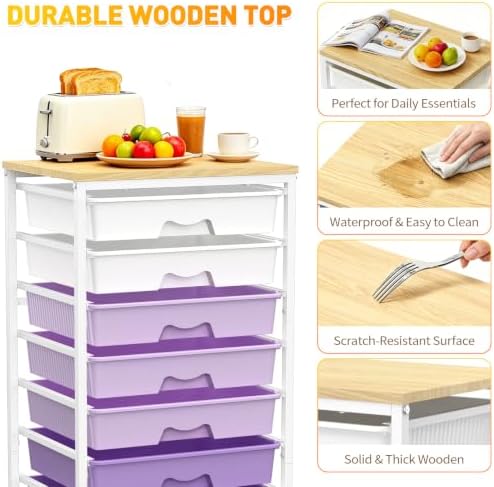 Rolling Cart with 8 Drawers, Craft Art Storage Drawer Cart, Purple, alternate view 4