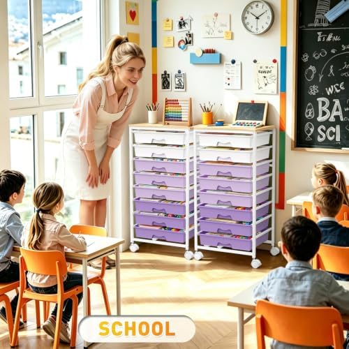 Rolling Cart with 8 Drawers, Craft Art Storage Drawer Cart, Purple, alternate view 7