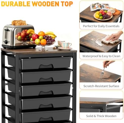 Rolling Cart With 8 Drawers, Storage Drawer Cart for Craft Art, Black in Black, alternate view 4