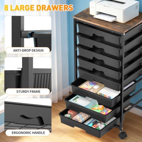 Rolling Cart With 8 Drawers, Storage Drawer Cart for Craft Art, Black in Black, alternate view 5