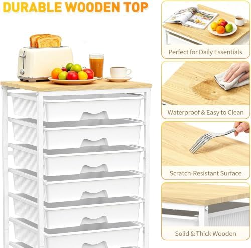 Rolling Cart With 8 Drawers, Storage Drawer Cart for Craft Art, White in White, alternate view 4