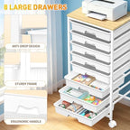 Rolling Cart With 8 Drawers, Storage Drawer Cart for Craft Art, White in White, alternate view 5