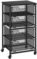 Rolling Cart with Drawers, 4-Drawer Storage Cart on Wheels with Wooden Top, Metal Utility Cart with Storage