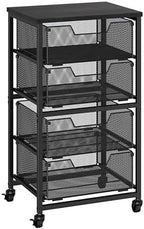 Rolling Cart with Drawers, 4-Drawer Storage Cart on Wheels with Wooden Top, Metal Utility Cart with Storage