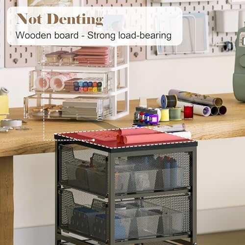Rolling Cart with Drawers, 4-Drawer Storage Cart on Wheels with Wooden Top, Metal Utility Cart with Storage, alternate view 5